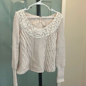 FREE PEOPLE Cable Knit Lace Emblished Sweater (Size M)